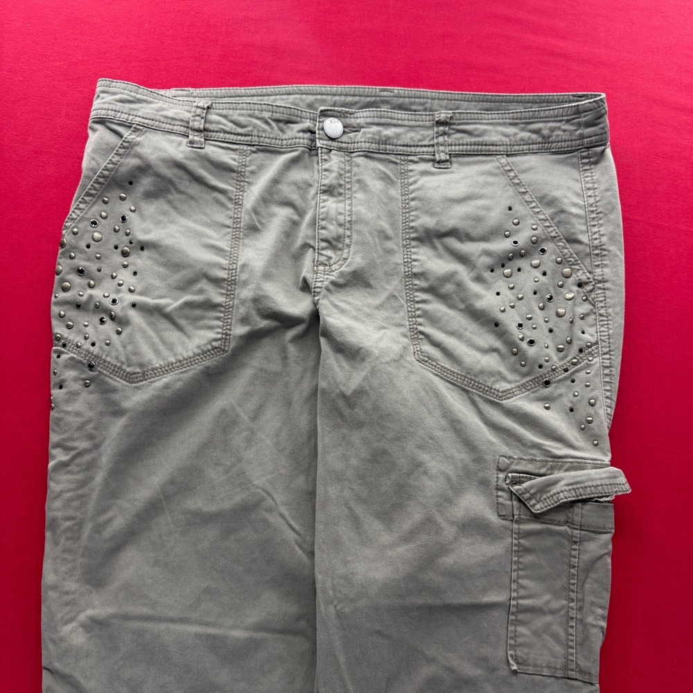 Vintage Y2K Style & Co Studded Cargo Pants Womens 14 Olive Taupe Utility Cropped